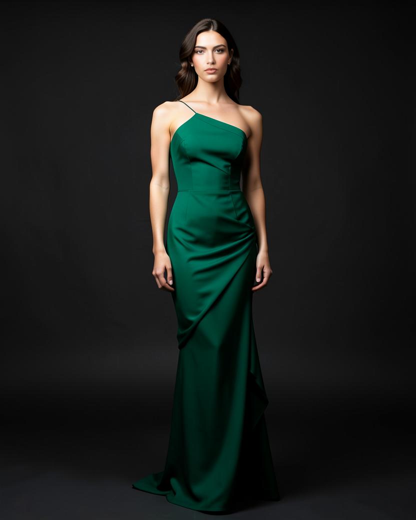 One Shoulder Fishtail Bandage Dress in Emerald