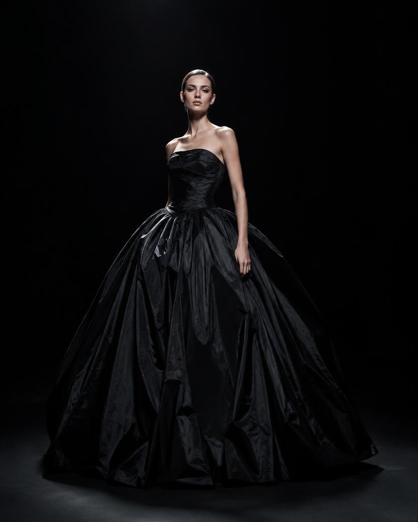 Midnight Taffeta Ball Gown in Black