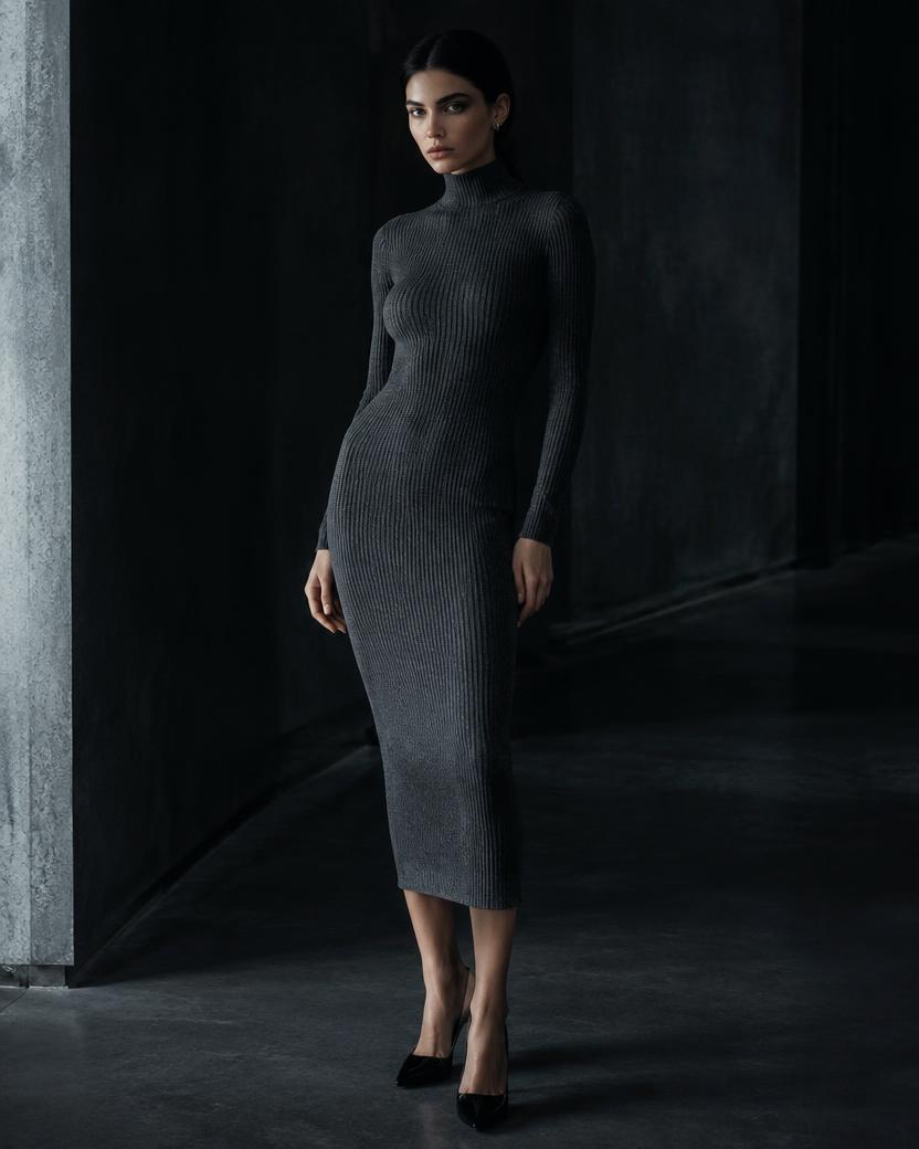 Graphite Ribbed Knit Midi in Graphite
