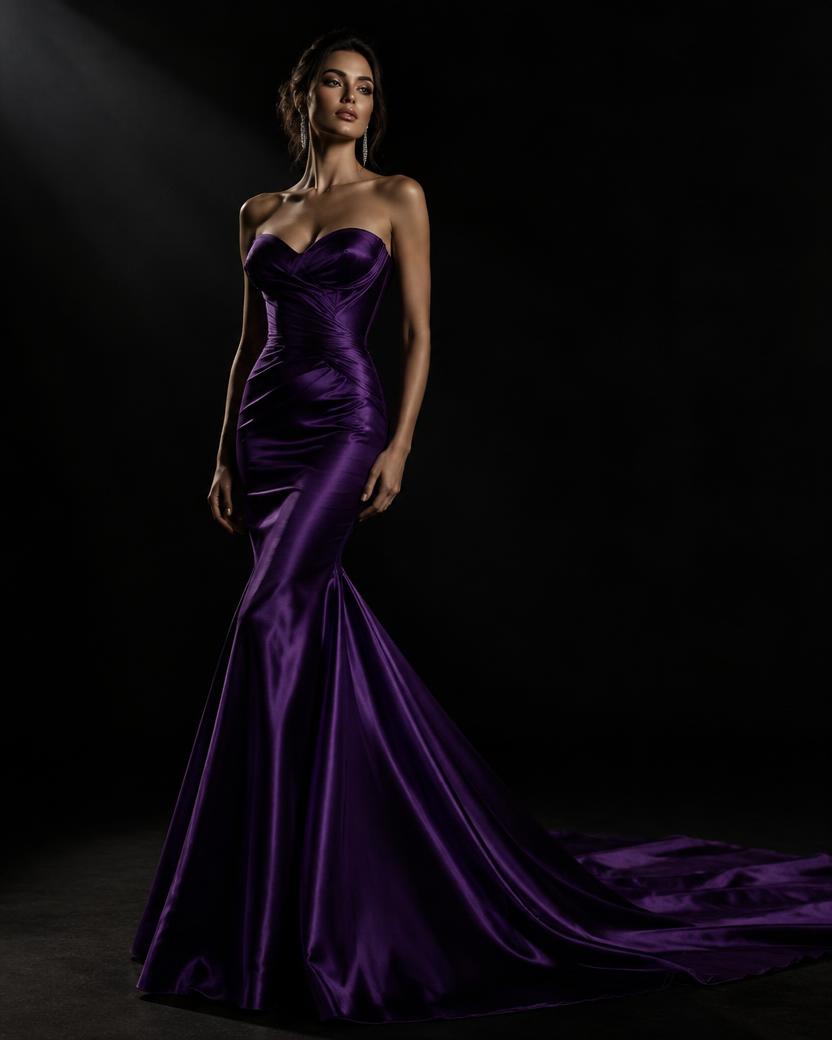 Royal Purple Satin Mermaid Gown in Royal Purple