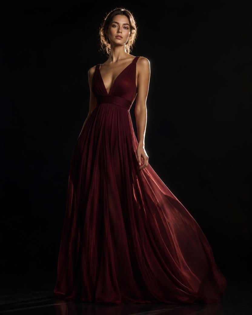 Wine Chiffon Empire Gown in Wine