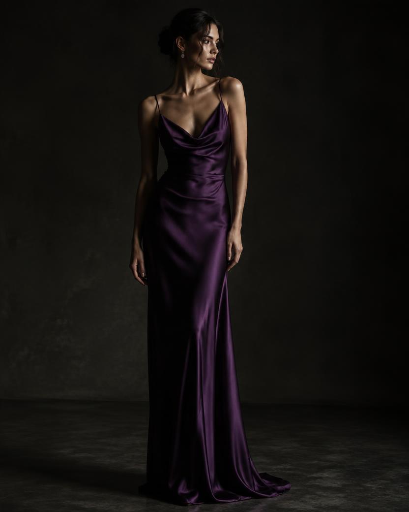 Deep Purple Cowl Slip Gown in Deep Purple