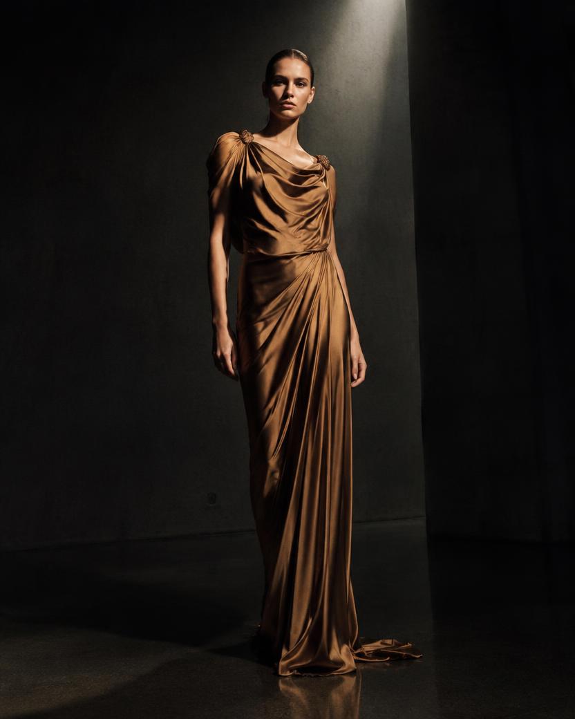 Bronze Silk Goddess Gown in Bronze